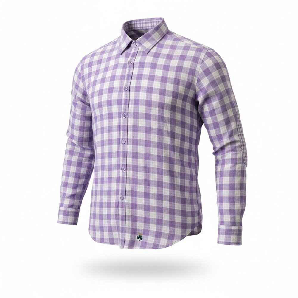 Men's Check Long Sleeve Cotton Shirt CLBN Clover Label 17" Neck Size Medium